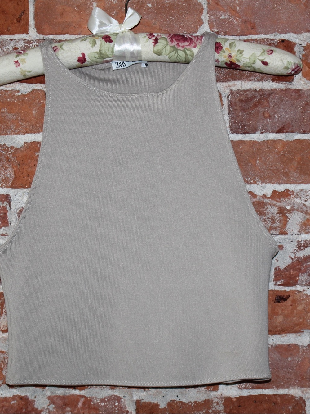 Zara Neutral Taupe High Neck Crop Tank